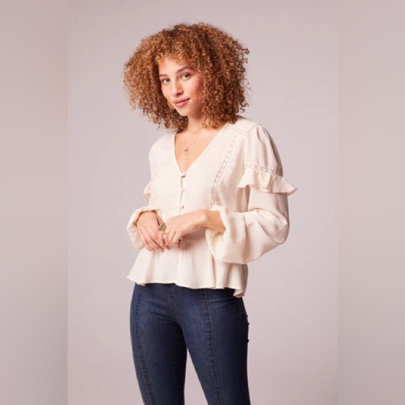 NWT Band Of The Free SANDY CREAM RUFFLE LONG SLEEVE TOP Bohemian Blouse Ruffles - Picture 4 of 5